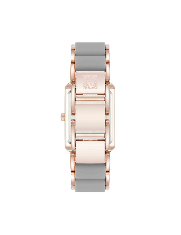 Anne Klein Rectangular Silicone Bracelet Watch Grey/Rose Gold-Tone