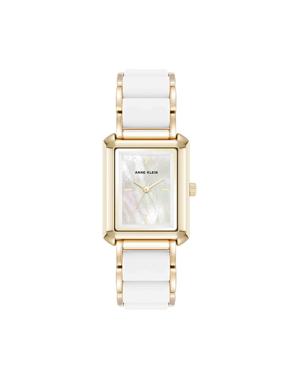 Anne Klein Rectangular Silicone Bracelet Watch Grey/Rose Gold-Tone