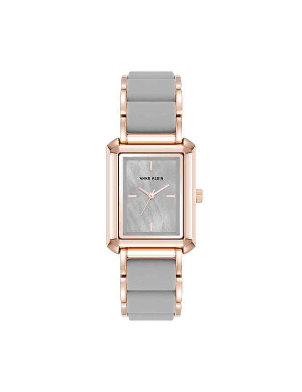 anne klein Rectangular Silicone Bracelet Watch Grey/Rose Gold-Tone