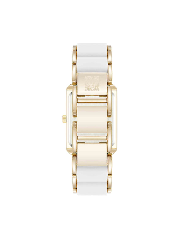 Anne Klein Rectangular Silicone Bracelet Watch White/Gold-Tone