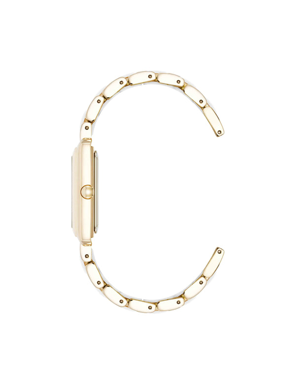 Anne Klein Rectangular Silicone Bracelet Watch White/Gold-Tone