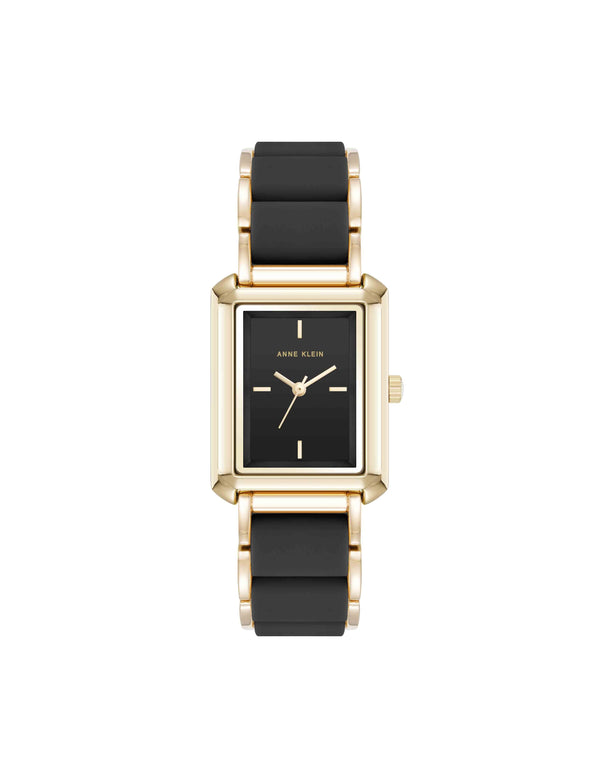 Anne Klein Rectangular Silicone Bracelet Watch White/Gold-Tone