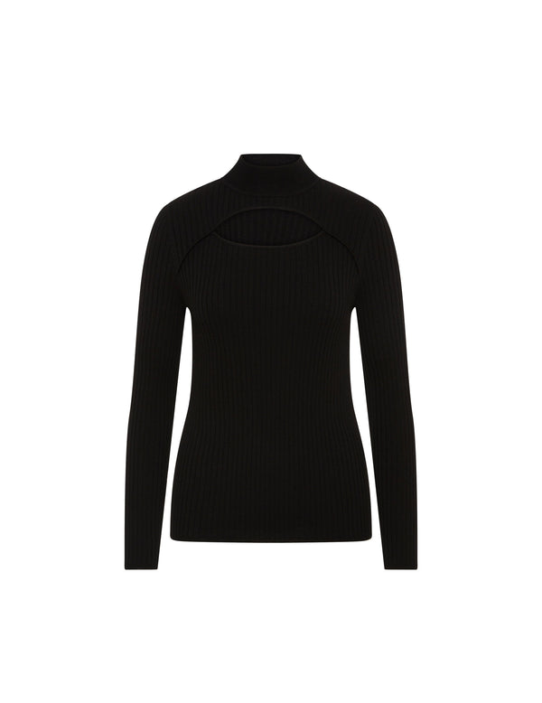 Anne Klein Ribbed Mock Neck Cutout Sweater- Sale Anne Black