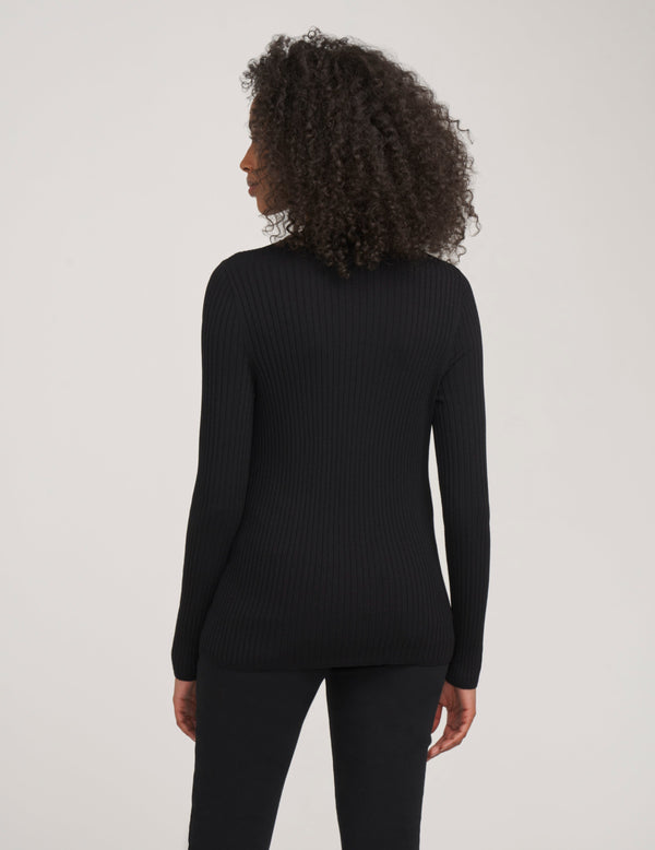 Anne Klein Ribbed Mock Neck Cutout Sweater- Sale Anne Black