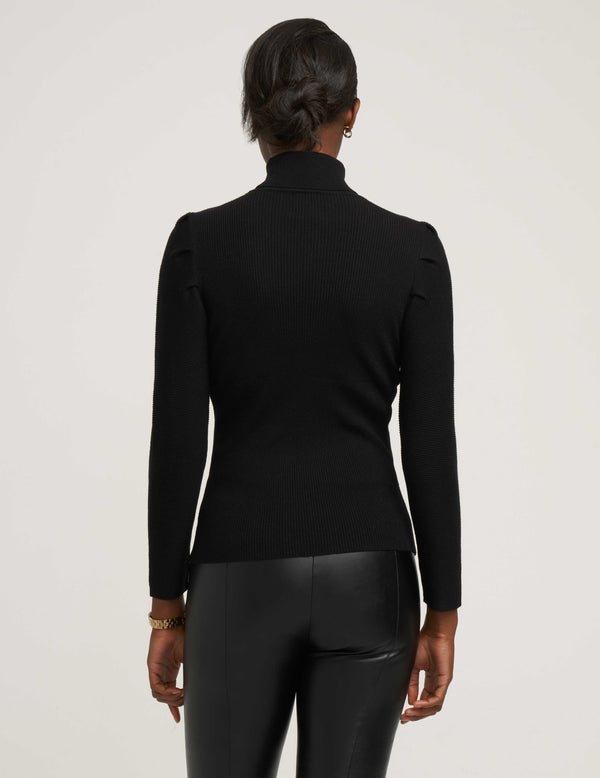 Anne Klein Ribbed Puff Shoulder Sweater- Sale Anne Black