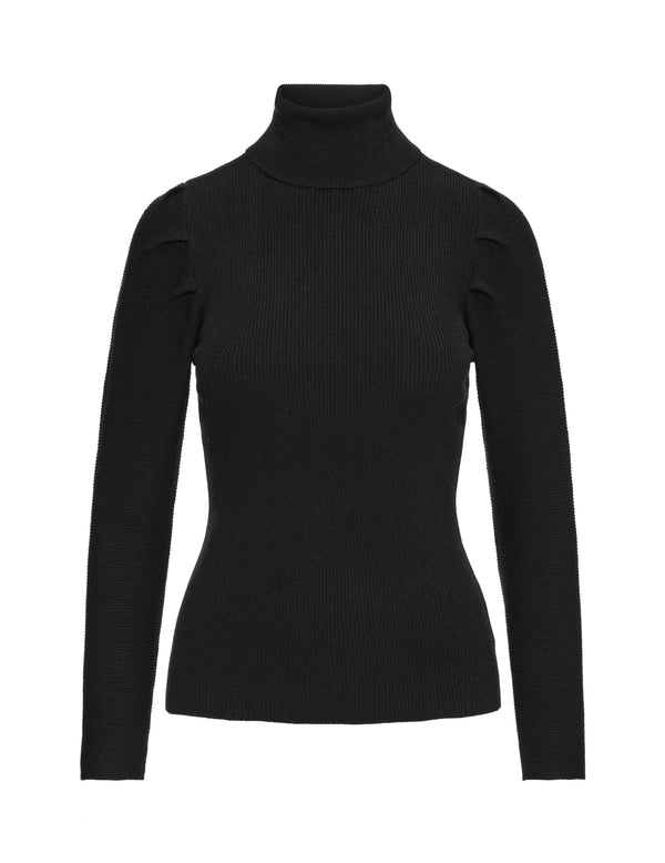 Anne Klein Ribbed Puff Shoulder Sweater- Sale Anne Black
