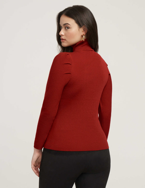 Anne Klein Ribbed Puff Shoulder Sweater- Sale Titian Red