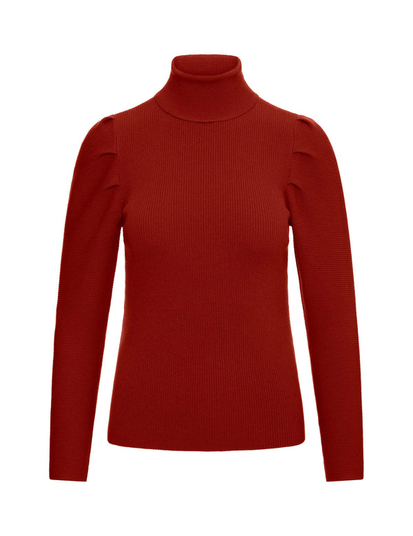 anne klein Ribbed Puff Shoulder Sweater- Sale Titian Red