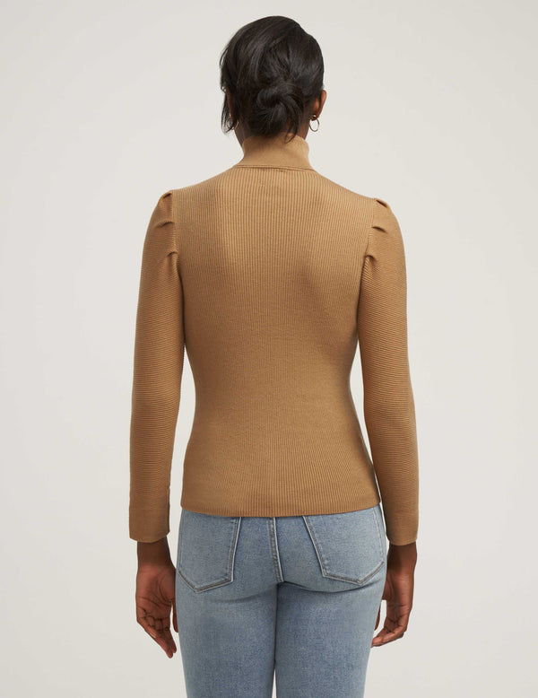 Anne Klein Ribbed Puff Shoulder Sweater- Sale Vicuna