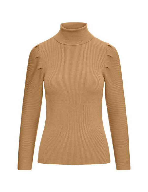 Anne Klein Ribbed Puff Shoulder Sweater- Sale Vicuna