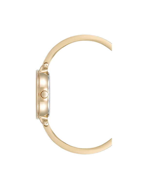 Anne Klein Round Gemstone Bangle Watch Set Abalone/Gold-Tone