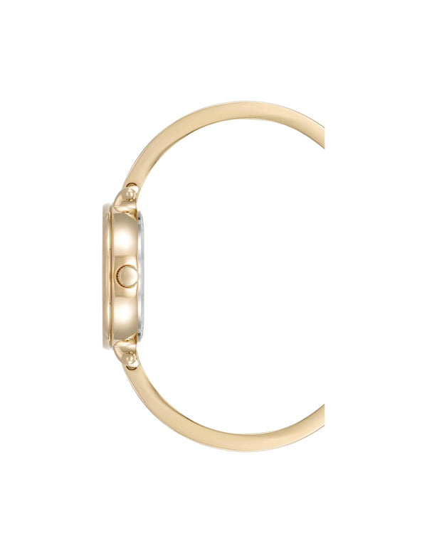 Anne Klein Round Gemstone Bangle Watch Set Gold-Tone/White Howlite