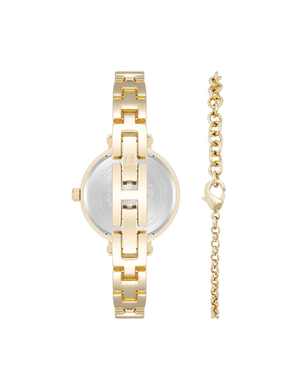 Anne Klein Round Gemstone Bangle Watch Set Gold-Tone/White Howlite