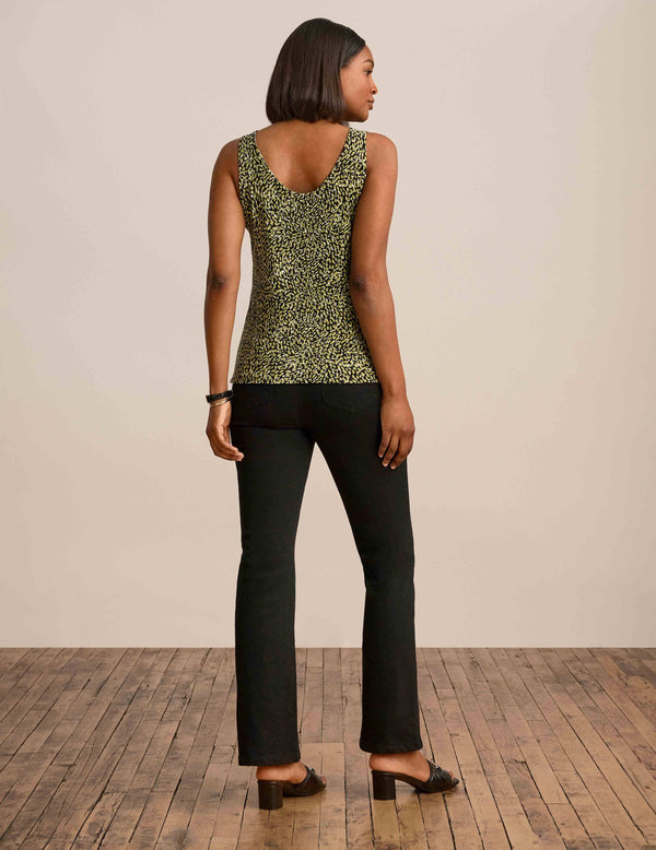 Anne Klein Rounded V-Neck Tank Top Leafy Green Multi