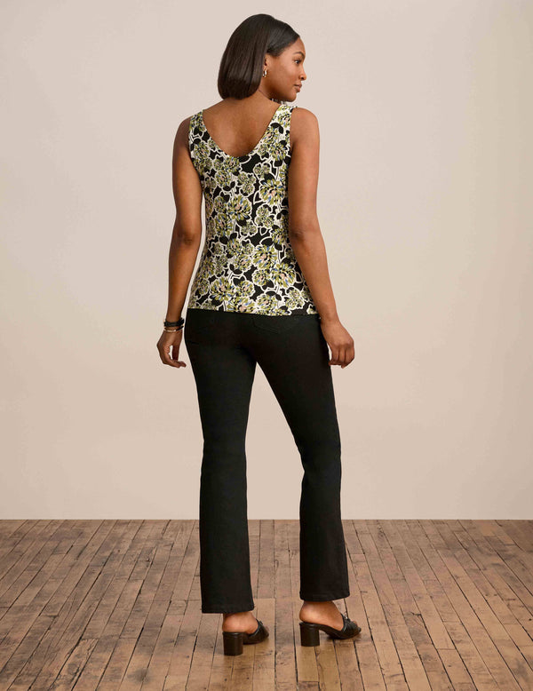 Anne Klein Rounded V-Neck Tank Top Leafy Green Multi