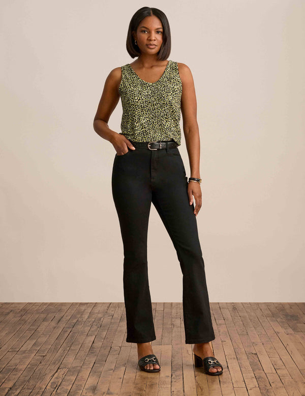 anne klein Rounded V-Neck Tank Top Leafy Green Multi