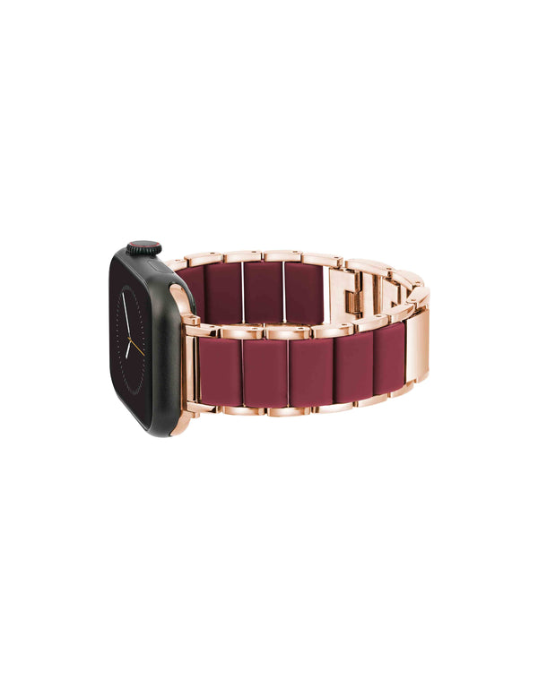 Anne Klein Rubberized Link Bracelet Band For Apple Watch® Burgundy/Rose Gold-Tone