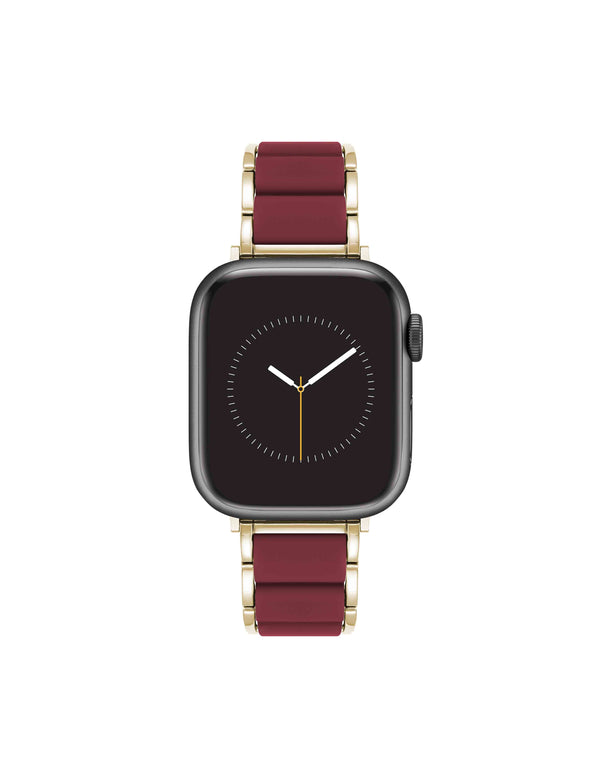 anne klein Rubberized Link Bracelet Band for Apple Watch® Burgundy/Gold-Tone