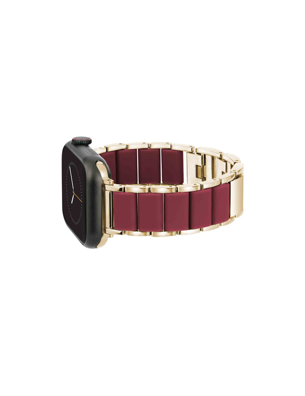 Anne Klein Rubberized Link Bracelet Band For Apple Watch® Burgundy/Gold-Tone