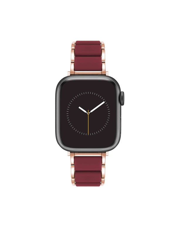 anne klein Rubberized Link Bracelet Band for Apple Watch® Burgundy/Rose Gold-Tone