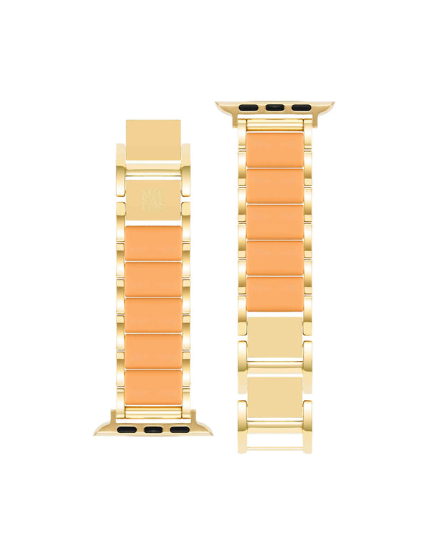 Anne Klein Rubberized Link Bracelet Band For Apple Watch® Coral/Gold-Tone