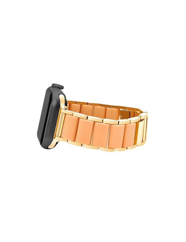 Anne Klein Rubberized Link Bracelet Band For Apple Watch® Coral/Gold-Tone