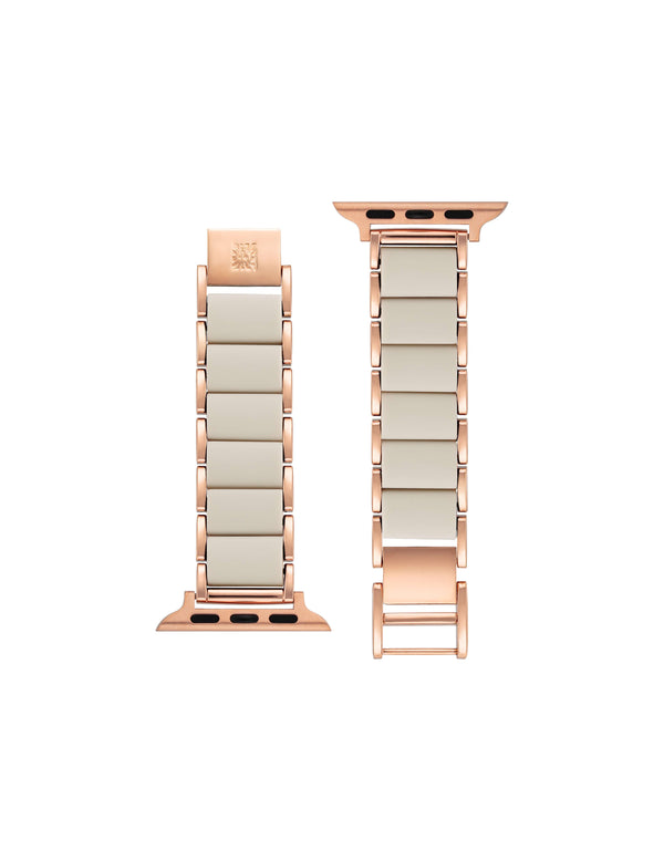 Anne Klein Rubberized Link Bracelet Band For Apple Watch® Cream/ Rose Gold-Tone