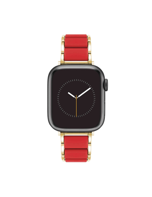 anne klein Rubberized Link Bracelet Band for Apple Watch® Gold-Tone/Red