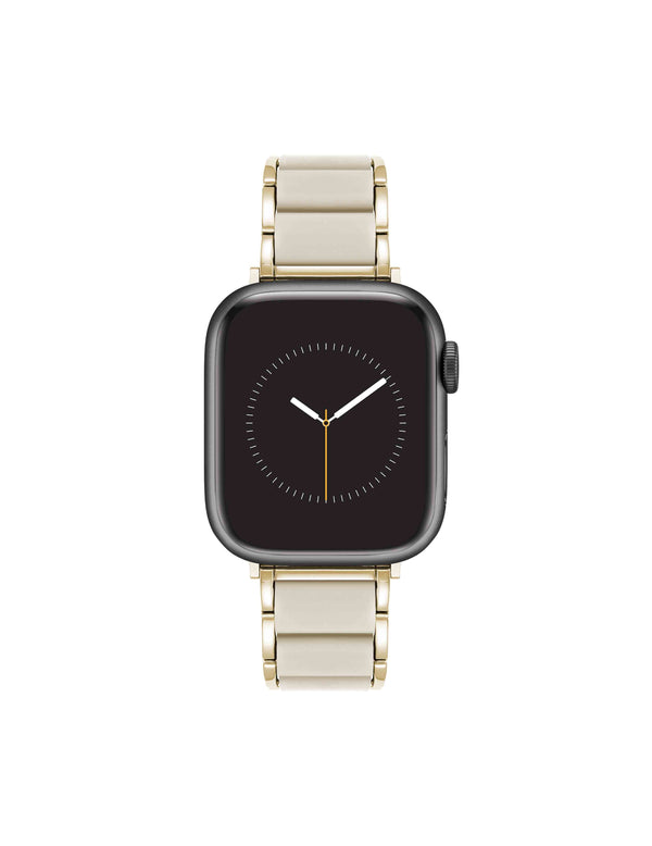 anne klein Rubberized Link Bracelet Band for Apple Watch® Ivory/Gold-Tone
