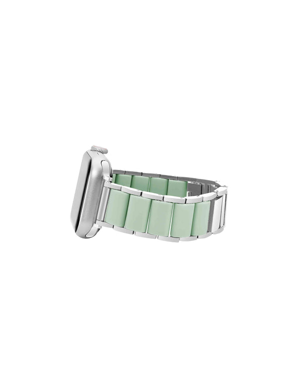 Anne Klein Rubberized Link Bracelet Band For Apple Watch® Mint/Silver-Tone