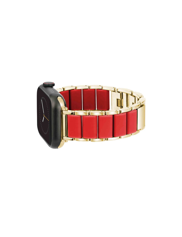 Anne Klein Rubberized Link Bracelet Band For Apple Watch® Red/Gold-Tone