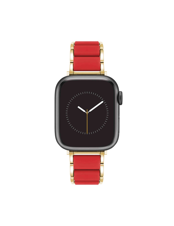 anne klein Rubberized Link Bracelet Band for Apple Watch® Red/Gold-Tone