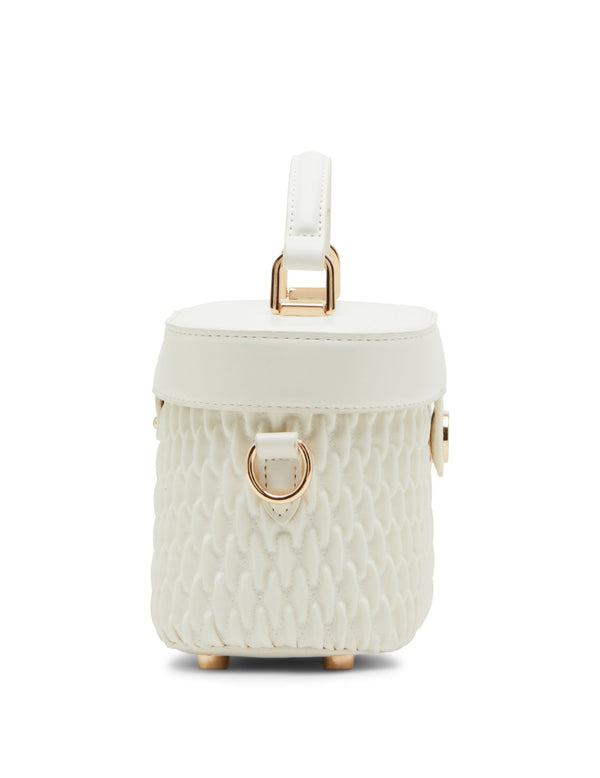 Anne Klein Ruched Top Handle Train Case With Detachable Crossbody Strap Anne White