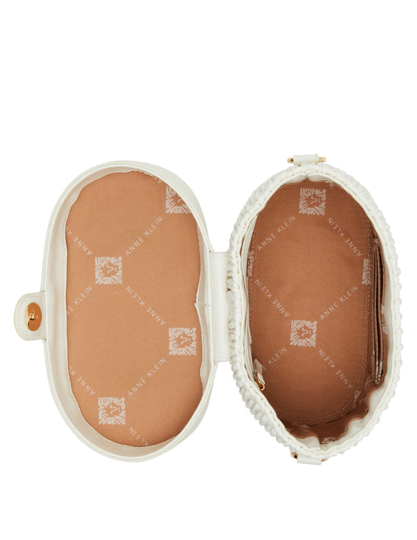 Anne Klein Ruched Top Handle Train Case With Detachable Crossbody Strap Anne White