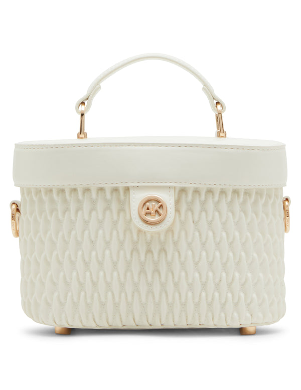anne klein Ruched Top Handle Train Case With Detachable Crossbody Strap Anne White