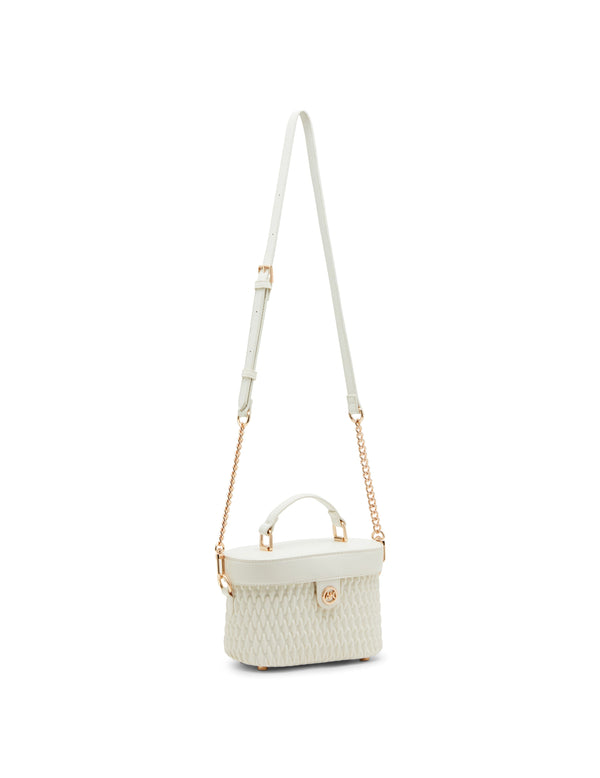 Anne Klein Ruched Top Handle Train Case With Detachable Crossbody Strap Anne White
