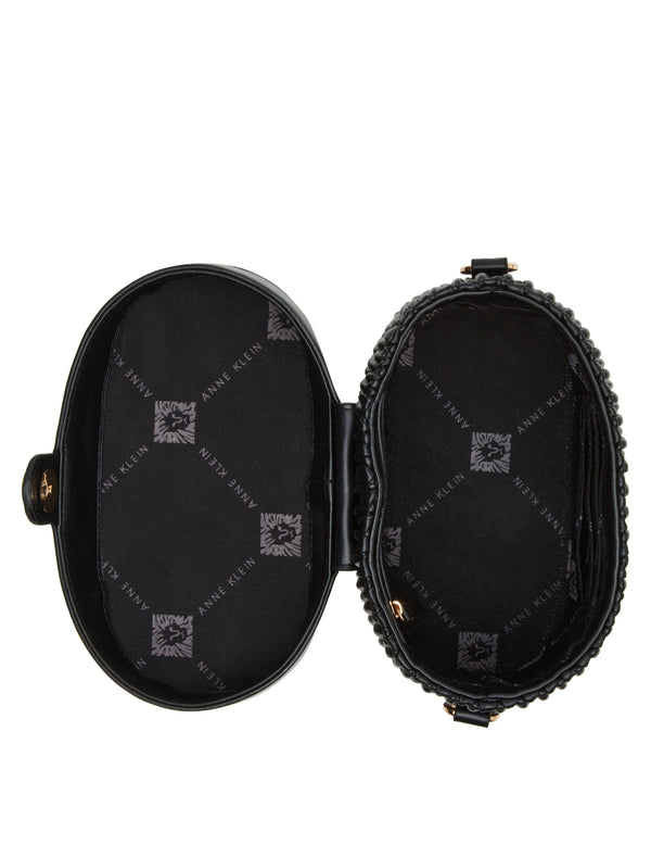 Anne Klein Ruched Top Handle Train Case With Detachable Crossbody Strap Black