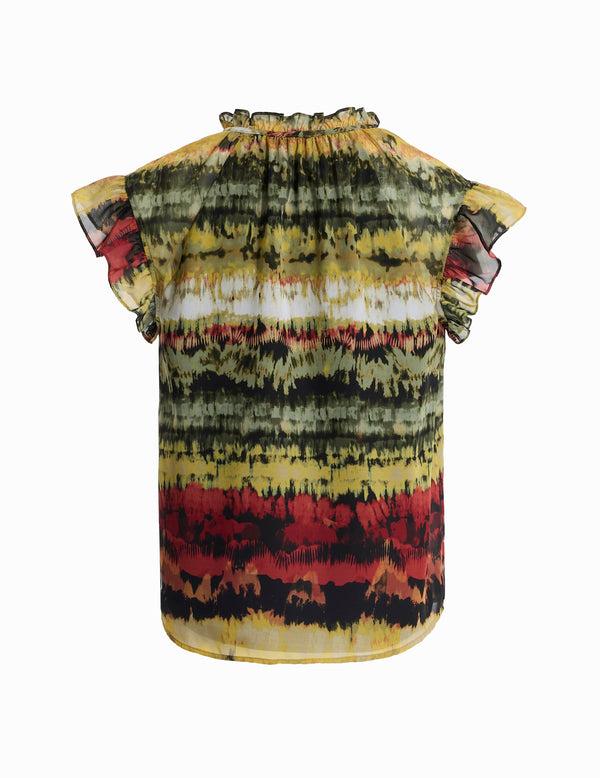 Anne Klein Ruffle Neck Raglan Sleeve Blouse Olive Palm Multi