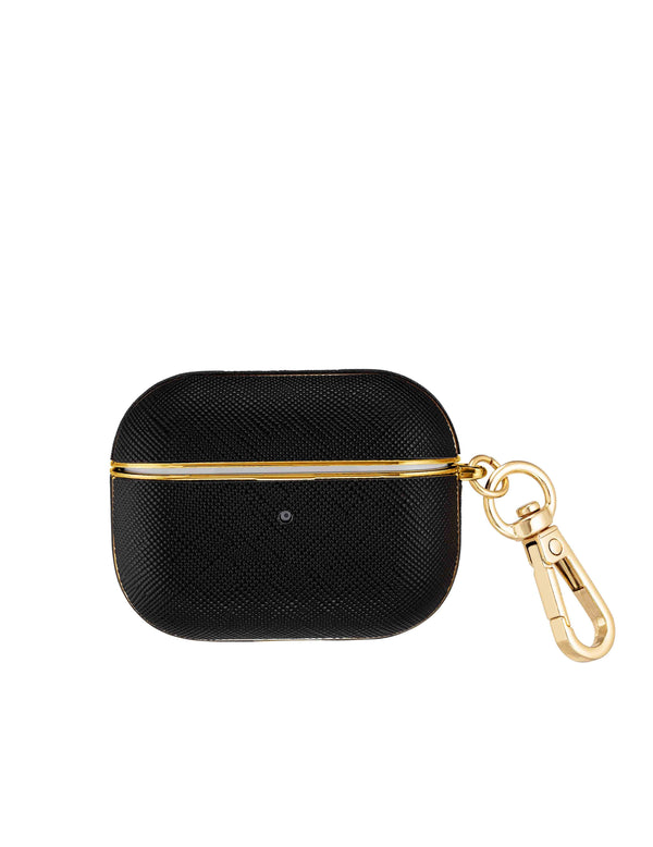 Anne Klein Saffiano Vegan Leather AirPods® Pro Case Black/Gold-Tone
