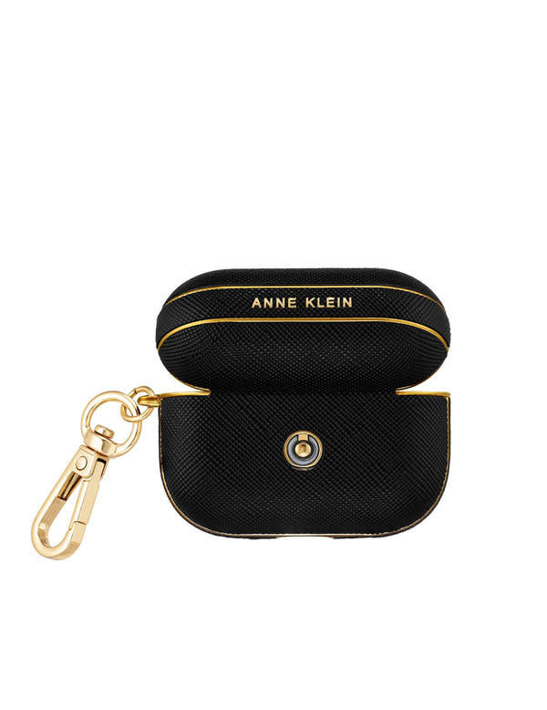 Anne Klein Saffiano Vegan Leather AirPods® Pro Case Black/Gold-Tone