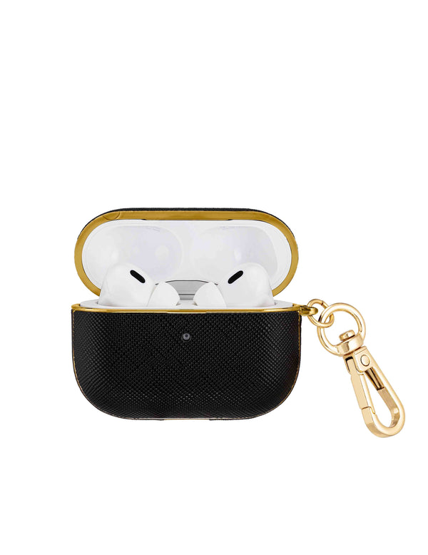 Anne Klein Saffiano Vegan Leather AirPods® Pro Case Black/Gold-Tone