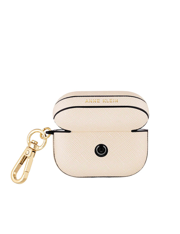 Anne Klein Saffiano Vegan Leather AirPods® Pro Case Ivory/Gold-Tone