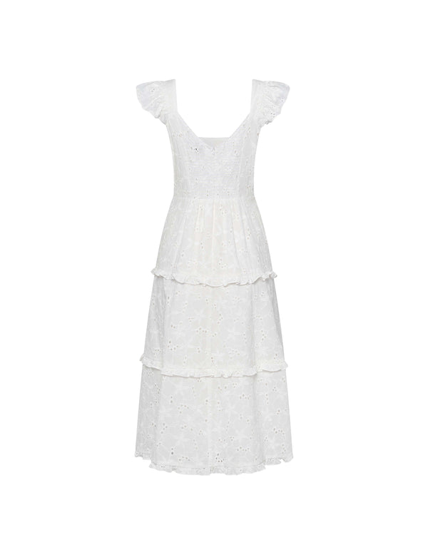 Anne Klein Scoop Neck Tiered Midi Dress Pearl White