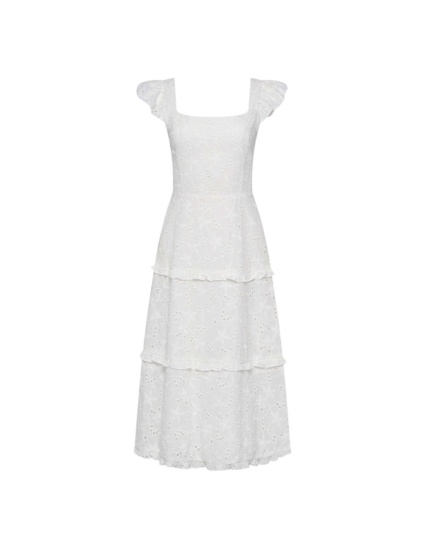 anne klein Scoop Neck Tiered Midi Dress Pearl White