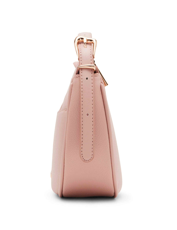 Anne Klein Sculpted Buckle Half Moon Crossbody Rosewater