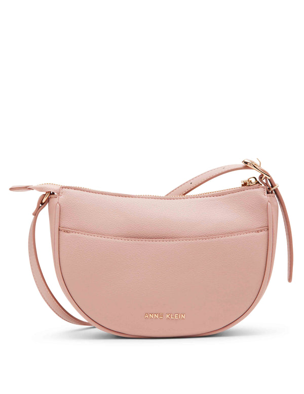 anne klein Sculpted buckle half moon crossbody Rosewater