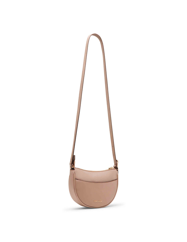 Anne Klein Sculpted Buckle Half Moon Crossbody Timeless Taupe