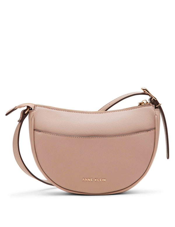anne klein Sculpted buckle half moon crossbody Timeless Taupe