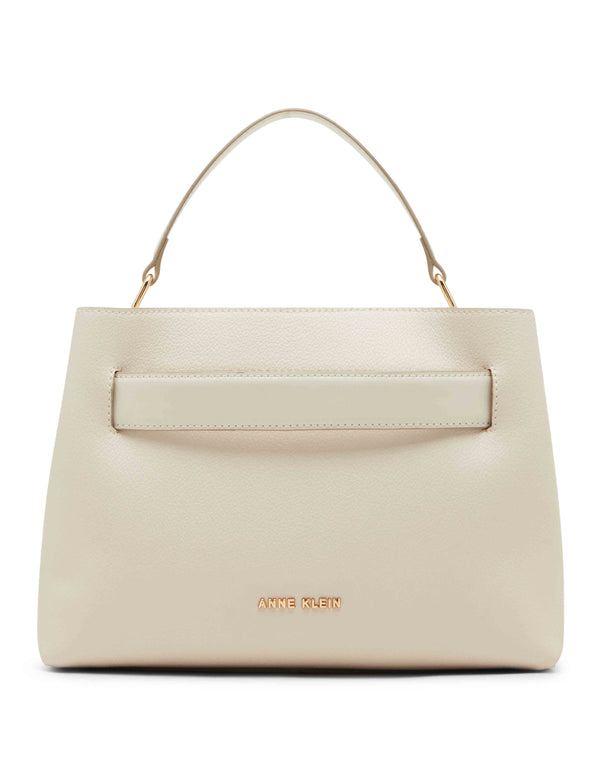 Anne Klein Sculpted Buckle Satchel With Convertible Strap Parchment W/ Gold Hardware