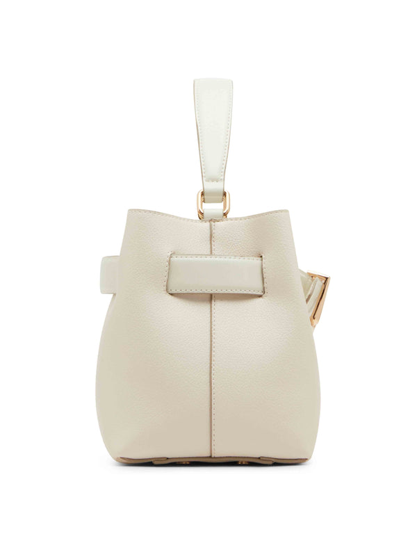 Anne Klein Sculpted Buckle Satchel With Convertible Strap Parchment W/ Gold Hardware